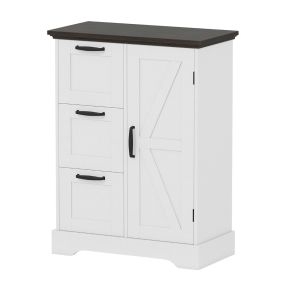 Armario de Suelo Mueble de Granja con Puerta de Granero y 3 Cajones de Almacenaje Aparador Buffet Independiente con Kit Antivuelco Blanco