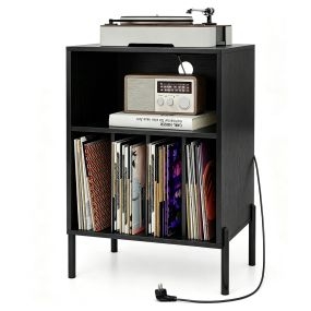 Mueble para Tocadiscos con Almacenamiento de Discos y Enchufes USB Tipo C Resistente para Sala de Estar Moderno 53 x 45 x 78,5 cm Negro