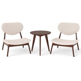 Juego de 2 Sillas Decorativas con Mesa Ayudante Sillas Tapizadas en Terciopelo de Cordero con Marco de Madera Maciza para Dormitorio Beige