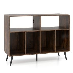 Soporte para tocadiscos con estación de carga, 5 patas metálicas, USB y Type-C, 100 x 40 x 74,5 cm, marrón y negro