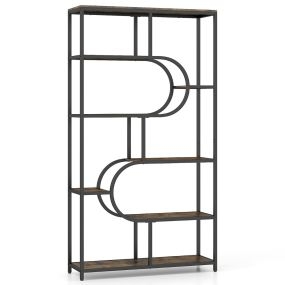 Estantería de 8 Niveles Librería Industrial Librería con Estantes Abiertos Diseño en Forma de U Estructura Metálica Organizador Marrón