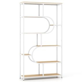 Estantería de 8 Niveles Librería Moderna Librería con Estantes Abiertos Diseño en Forma de U Estructura Metálica Organizador Natural