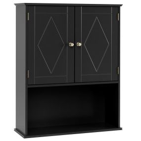 Armario de medicina de pared con 2 puertas y estante ajustable negro