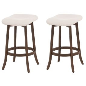 Juego de 2 Taburetes de Bar Giratorios Sin Respaldo con Asientos Tapizados y Reposapiés para Comedor 46 x 43 x 74 cm Marrón