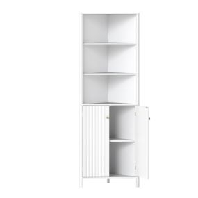 Gabinete de esquina alto moderno con 5 estantes y 2 puertas acanaladas blanco