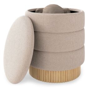 Otomana Redonda Moderna Taburete de Chenilla con Tapa Extraíble y Base de Madera Maciza Asiento Tapizado Multifuncional Mesa Ayudante Beige