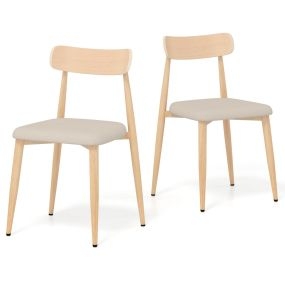 Juego de 2 Sillas de Comedor Modernas Sillas de Cocina Tapizadas en Tela de Lino con Patas de Metal Resistentes Asiento Acolchado Natural