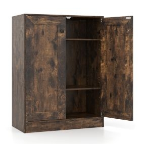 Gabinete de almacenamiento para baño de madera marrón con puertas y estantes ajustables