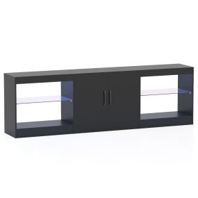 Mueble Modular para Televisores de 85" Centro de Entretenimiento 3 en 1 con Luces LED y Estantes de Vidrio Ajustables Armario Consola Negro