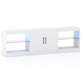 Mueble Modular para Televisores de 85" Centro de Entretenimiento 3 en 1 con Luces LED y Estantes de Vidrio Ajustables Armario Consola Blanco