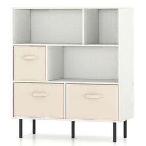 Estantería de 6 Cubos Librero de 3 Niveles con 3 Cajones de Tela Plegables y Extraíbles Organizador de Almacenamiento Moderno Blanco