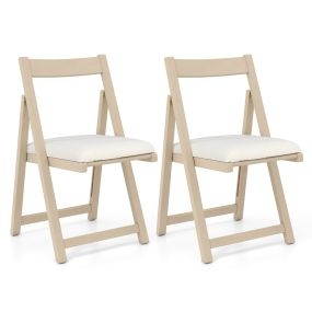 Juego de 2 Sillas Plegables de Madera Caucho Tapizada con Cojín Sillas de Comedor sin Brazos Apilables Acolchadas para Cocina Oficina Natural