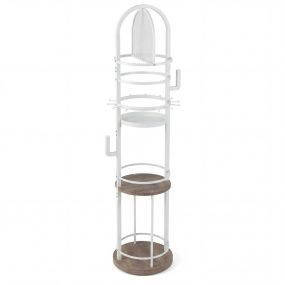 Organizador Giratorio 360 Con Percheros y Estantes Torre Expositora de Joyas Grande Blanco y Gris
