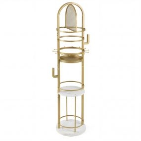 Organizador Giratorio 360 Con Percheros y Estantes Torre Expositora de Joyas Grande Dorado y Blanco