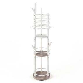 Torre Giratoria 360 Grados para Joyas con 3 Estantes y Colgadores Exhibidor de Piso Blanco y Gris