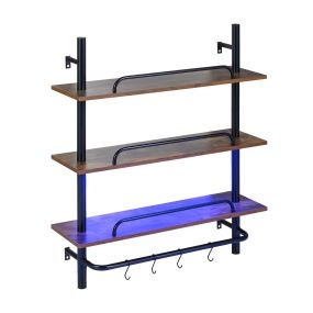 Estantes Flotantes para Pared con Luces APP Control Remoto de Tubos Industriales 3 Niveles con 4 Ganchos en Forma de S Marrón Rústico