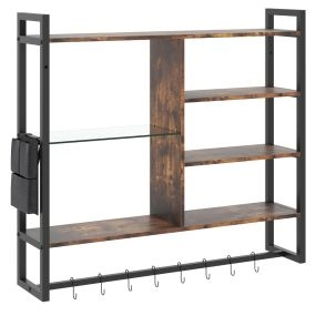 Estantes Flotantes Industriales 107cm 6 Niveles 8 Ganchos S Bolsillo Lateral para Cocina Bar Hogar Negro