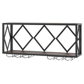Estantería para vino con luces LED, 6 porta copas, 39 botellas, 12 copas, 51 x 26,5 x 60 cm, marrón y negro