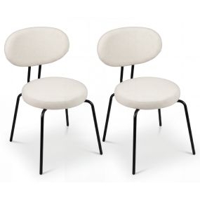 Juego de 2 Sillas de Comedor con Asiento y Respaldo Acolchados Estructura de Metal Carga 150kg para Restaurante Salón Crema