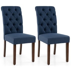 Juego de 2 Sillas de Comedor con Respaldo Alto Asiento Acolchado y Patas de Madera Maciza para Salón Comedor Azul Marino
