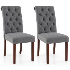 Juego de 2 Sillas de Comedor con Respaldo Alto Asiento Acolchado y Patas de Madera Maciza para Salón Comedor Gris