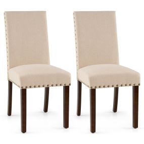 Juego de 2 Sillas Tapizadas de Tela con Asiento Acolchado Respaldo Curvado Madera Pino sin Reposabrazos para Salón Restaurante Beige