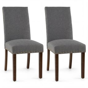 Juego de 2 Sillas Tapizadas de Tela con Asiento Acolchado Respaldo Curvado Madera Pino sin Reposabrazos para Salón Restaurante Gris