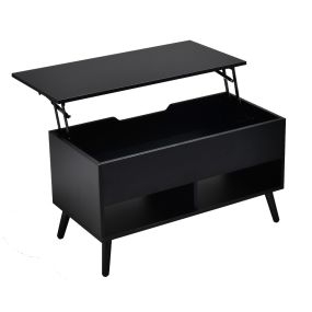 Mesa de Centro con Superficie Elevable Compartimento Oculto y 2 Estantes para Sala de Estar Oficina y Sala de Reuniones Negro