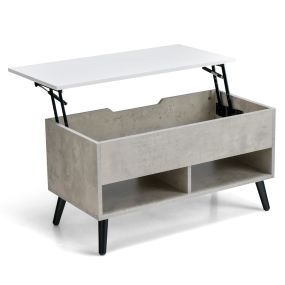 Mesa de Centro con Superficie Elevable Compartimento Oculto y 2 Estantes para Sala de Estar Oficina y Sala de Reuniones Gris