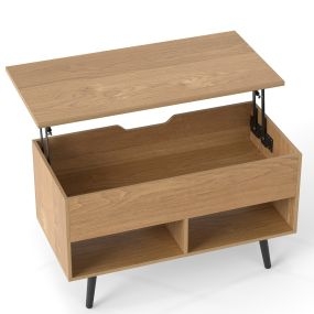 Mesa de Centro con Superficie Elevable Compartimento Oculto y 2 Estantes para Sala de Estar Oficina y Sala de Reuniones Natural