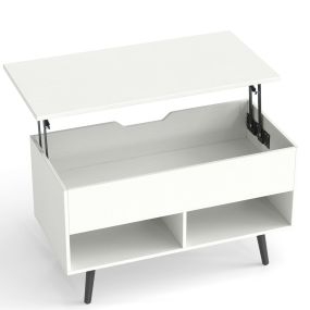 Mesa de Centro con Superficie Elevable Compartimento Oculto y 2 Estantes para Sala de Estar Oficina y Sala de Reuniones Blanco