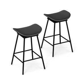 Juego de 2 Taburetes de Bar con Asiento Acolchado y Curvado Reposapiés Sin Respaldo para Cocina Comedor 43 x 45 x 71,5 cm Negro