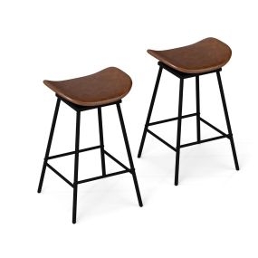 Juego de 2 Taburetes de Bar con Asiento Acolchado y Curvado Reposapiés Sin Respaldo para Cocina Comedor 43 x 45 x 71,5 cm Marrón