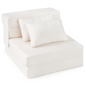 Sofá Cama Futón Plegable 3 en 1 con 2 Almohadas Tejido de Chenilla Color Beige para Salón Dormitorio o Oficina