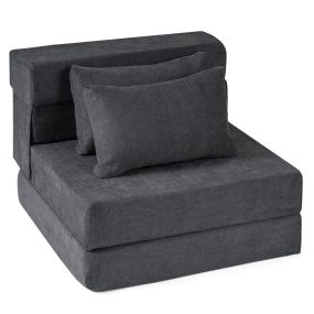 Sofá Cama Futón Plegable 3 en 1 con 2 Almohadas Tejido de Chenilla Color Gris para Salón Dormitorio o Oficina