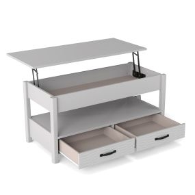 Mesa de Centro Elevable con Almacenamiento Compartimento Oculto Estante Abierto y 2 Cajones para Sala de Estar Gris