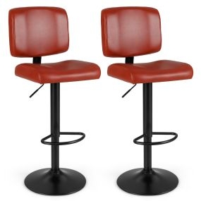 Juego de 2 Taburetes de Bar Giratorios con Altura Ajustable Asiento de PU Acolchado y Reposapiés para Comedor Isla de Cocina o Pub Rojo