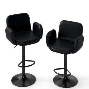 Juego de 2 Taburetes de Bar Giratorios con Altura Ajustable Asiento Acolchado Reposabrazos y Reposapiés para Comedor Cocina o Pub Negro