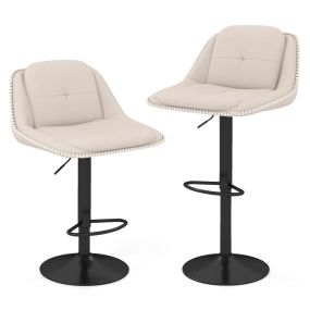 Juego de 2 Taburetes de Bar Modernos Tapizados en Chenilla con Altura Ajustable Respaldo y Asiento Acolchados Reposapiés y Giratorios Beige