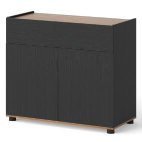 Aparador Buffet con Almacenamiento Mesa para Estación de Café de Madera con 1 Cajón y 2 Puertas Credenza Estilo Moderno Rústico Negro