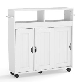 Armario de Baño con Ruedas Delgado Lateral con Estante Ajustable Toalleros Móvil Independiente para Sala Cocina Entrada Blanco