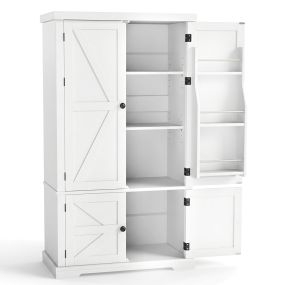 Armario Despensa Independiente con 4 Puertas 6 Estantes con Puertas Ajustables en 5 Posiciones para Cocina Comedor Sala Blanco