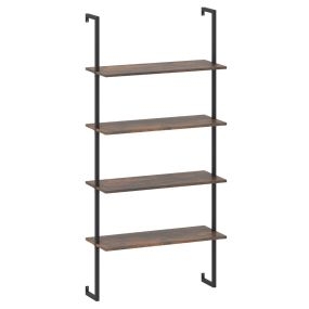Estantería Flotante de Pared 4 Niveles con Estructura Metal y Escalera de Madera Estilo Industrial Moderno Café