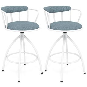Juego de 2 Taburetes de Bar con Giro Tapizados con Respaldo Reposapiés Estructura Metálica para Cocina Barra Casa Comedor Azul