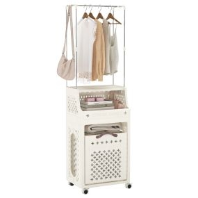 Cesta de Ropa Sucia con Ruedas y Perchero Cesto de Ropa Plegable de Plástico Multicapa con Perchero Ganchos y Contenedor Organizador Beige