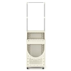 Carro para ropa sucia de 3 niveles con barra para colgar, cesto plegable, ruedas bloqueables, 8 ganchos, beige