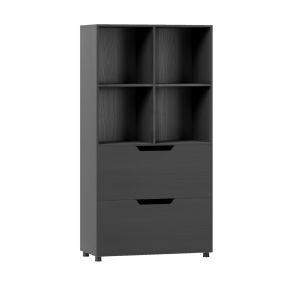 Librería de 4 Cubos con 2 Cajones Estantería Independiente 5 Niveles Diseño Moderno en Madera para Salón u Oficina Negro