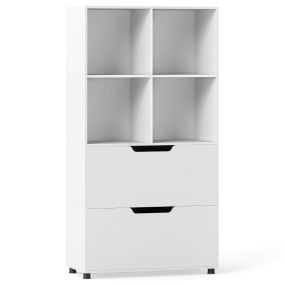 Librería de 4 Cubos con 2 Cajones Estantería Independiente 5 Niveles Diseño Moderno en Madera para Salón u Oficina Blanco