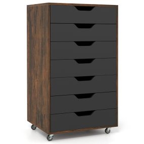 Armario archivador móvil de madera con 7 cajones y 4 ruedas universales marrón