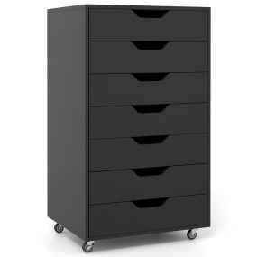 Armario de Almacenaje de 7 Cajones Organizador de Archivos Móvil con 4 Ruedas Universales Archivador Vertical de Madera con Ruedas Negro